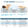 Diagram illustrating the 7 lie zones of a mattress with a person lying on it, and a table detailing firmness grades, lying feeling, recommended body weight, and descriptions. Produktbild-Vorschau