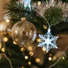 Close-up of Christmas tree decorations, including a clear glass ornament and a snowflake-shaped LED light. Náhled obrázku produktu
