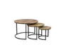 A set of three nesting tables with round wooden tops and black metal frames, displayed on a white background. Voir les images du produit