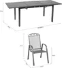 A diagram showing the dimensions of a garden table and chair set. Produktbild-Vorschau