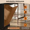 A close-up view of an open cabinet with a trash bag inside, part of a kitchen island or cart, with marketing text and icons on the right. Voir les images du produit
