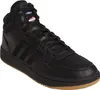 A studio shot of a black Adidas Hoops 3.0 Mid sneaker. Voir les images du produit