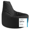 A black beanbag chair is shown against a white background, with a small white and blue overlay in the bottom right corner. Produktbild-Vorschau