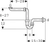 Technical drawing of a sink trap with dimensions. Produktbild-Vorschau