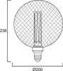 A line drawing of a decorative light bulb with dimensions indicated. Produktbild-Vorschau