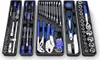 A collection of toolkits laid out in black plastic cases. Produktbild-Vorschau