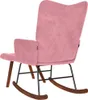 A pink velvet rocking chair with a footrest, shown from the back. Náhľad obrázku produktu
