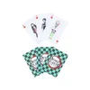 A top-down view of playing cards with anime characters and a checkered pattern on a white background. Anteprima dell’immagine prodotto