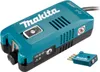 A teal and black electronic device with the Makita logo and various indicators and buttons, shown with a small, detached accessory. Produktbild-Vorschau