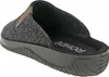 A close-up, rear view of a grey felt slipper with a black sole and a brown accent piece. Produktbild-Vorschau