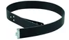 A black leather belt with a metal buckle is shown against a white background. Produktbild-Vorschau