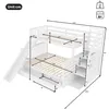 A diagram of a white bunk bed with dimensions indicated by lines and numbers. Produktbild-Vorschau