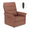 A brown upholstered recliner chair with a remote control shown in a circular inset. Anteprima dell’immagine prodotto