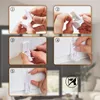 A collage of five images showing the steps to install a window blind clamp. Produktbild-Vorschau