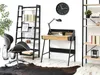A minimalist desk setup with a chair, bookshelf, and desk lamp. Náhľad obrázku produktu