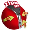 A graphic illustration of a red sphere with a zipper opening, revealing a textured gray interior. Green arrows with the word 'fits' point towards the sphere. Produktbild-Vorschau