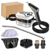 A steam cleaner and its accessories are displayed on a white background. Produktbild-Vorschau