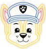 A neon-style illustration of the character Chase from Paw Patrol, wearing his police hat. Anteprima dell’immagine prodotto