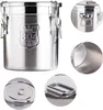 A stainless steel canister with a shield-shaped emblem on the front, shown with close-up views of its lid and interior. Produktbild-Vorschau