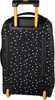 The back of a black rolling suitcase with a white and gold polka dot pattern. Produktbild-Vorschau