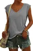 ASKSA Femme col V manches papillon T-shirt été Unicolore Voir les images du produit 1