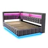 A modern, upholstered bed frame with integrated LED lighting. Produktbild-Vorschau