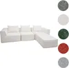 A white sectional sofa with throw pillows against a white background, with swatches of fabric colors to the right. Anteprima dell’immagine prodotto