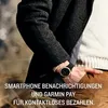 A person wearing a smartwatch and jacket, with text overlay. Produktbild-Vorschau