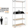 A diagram showing a storage shelf with dimensions and load capacity, alongside a silhouette of a person for scale. Podgląd zdjęcia produktu