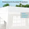A close-up view of a white party tent with windows, with text overlays highlighting its features. Náhled obrázku produktu