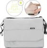 A collage showing a baby stroller bag and two inset diagrams illustrating its features. Produktbild-Vorschau