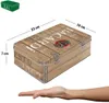 A tin box with a wood barrel design and Bacardi logo, with dimensions indicated and a hand for scale. Podgląd zdjęcia produktu