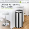A modern kitchen setting with a stainless steel automatic trash can and bar stools. Náhled obrázku produktu