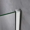 A close-up view of a shower screen corner, showing the glass edge and the metal frame against a tiled wall. Produktbild-Vorschau