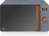 A studio shot of a grey microwave with a wood-effect handle and control panel. Náhled obrázku produktu