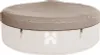 A round, beige outdoor whirlpool cover is shown on top of a white inflatable hot tub. Náhled obrázku produktu