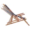 A wooden deck chair with blue fabric, shown in multiple positions to indicate adjustability. Anteprima dell’immagine prodotto
