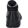 The back view of a black leather boot with fur lining. Voir les images du produit