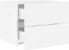 A white two-drawer nightstand shown from a front-side angle with the drawers slightly ajar. Produktbild-Vorschau