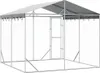 An outdoor dog kennel with a roof. Voir les images du produit
