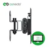 A black TV wall mount bracket is shown on a white background. A green circle with a monitor icon and VESA specifications is in the lower right corner. The brand logo and name are in the upper left corner. Produktbild-Vorschau