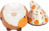 A ceramic gnome-shaped egg cup with a pumpkin design on its hat. Voir les images du produit