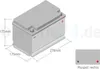A diagram of a car battery with dimensions and a small inset showing the polarity. Produktbild-Vorschau