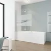 Ein sandbestrahlter Badewannenaufsatz im Design Liane auf einer Badewanne mit einem Duschsystem.

 Produktbild-Vorschau