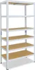 A white metal shelving unit with wooden shelves against a white background. Anteprima dell’immagine prodotto