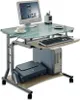 A computer desk with a monitor, keyboard, mouse, cup, computer tower, and printer. Podgląd zdjęcia produktu