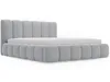 A light gray upholstered bed frame with a mattress on a white background. Produktbild-Vorschau
