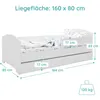 A white children's bed with dimensions and measurements indicated. Produktbild-Vorschau