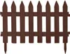 A brown plastic garden fence segment with pointed pickets and stakes for insertion into the ground. Náhled obrázku produktu