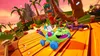 A vibrant cartoon racing game scene with characters in karts on a tropical track. Produktbild-Vorschau